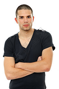 青年男子棕色冒充头发白色微笑悲哀姿势衬衫男性工作室图片