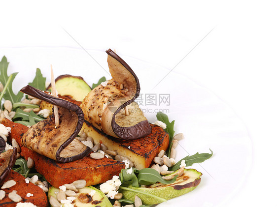 沙拉加烤菜和豆腐美食花生草药午餐蔬菜向日葵盘子种子素食健康饮食图片