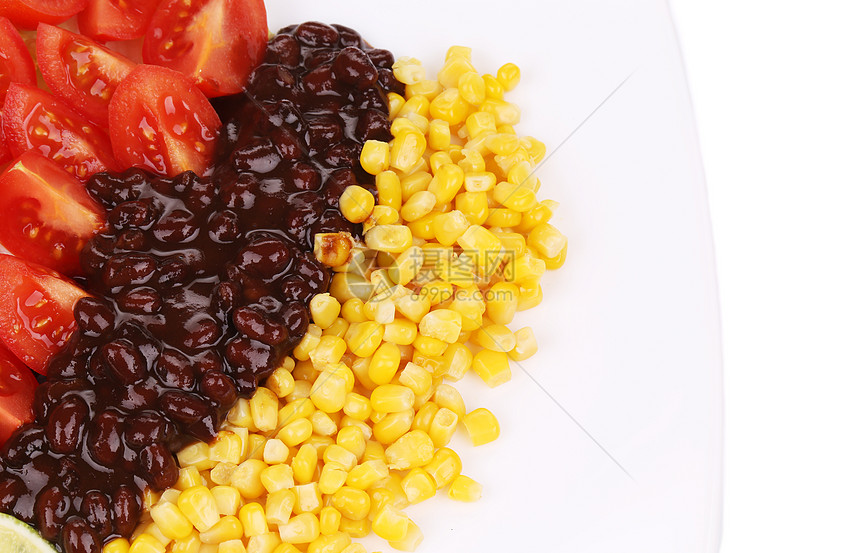 豆子沙拉贴近点红色大部分玉米蔬菜黄色盘子图片