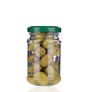 在罐子里放绿色橄榄杂货食物产品小吃罐装盐水宏观美食玻璃蔬菜图片