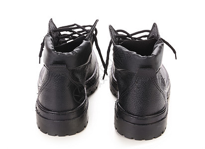 一对黑靴子鞋类安全蕾丝运动皮革工作崎岖细绳鞋带黑色图片