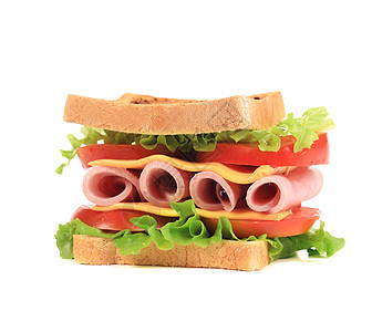 大三明治和新鲜蔬菜小吃家禽芝麻沙拉垃圾熏制火腿种子食物面包图片
