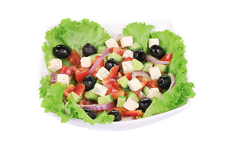希臘沙拉乳酪营养蔬菜烹饪草本植物植物餐厅午餐小吃叶子图片