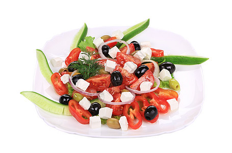 新鲜的希腊沙拉蔬菜胡椒饮食小吃午餐食物香料烹饪洋葱植物图片