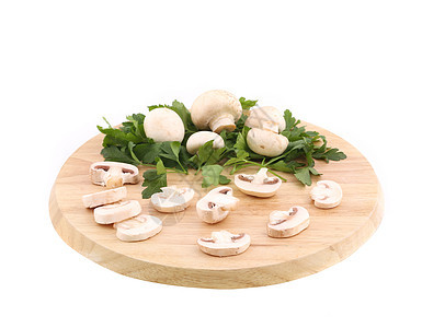 蘑菇大奖在盘子上手工业粮食白色草本植物食物棕色材料美食木头团体图片