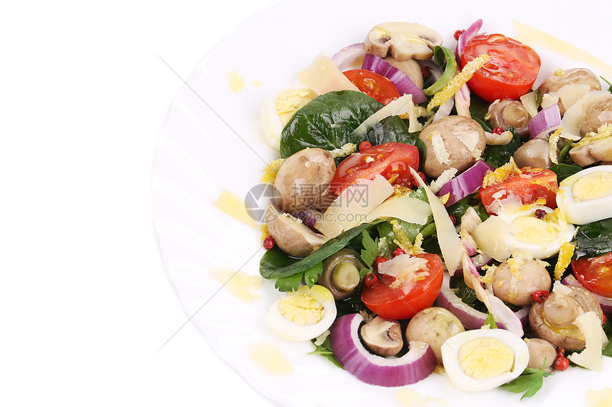 蘑菇沙拉加西红柿和蛋食物洋葱厨房菌类蛋黄营养饮食紫色植物生物图片
