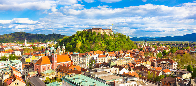 卢布尔雅那 斯洛文尼亚 欧洲的全景太阳景点建筑景观旅行旅游天线历史性城市场景图片