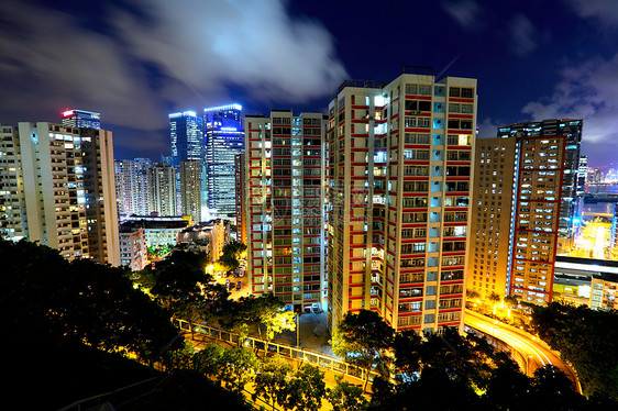 夜里香港市风景建筑学建筑民众住宅天际街道市中心公寓城市房子图片