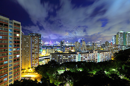 香港居民区晚上的夜里景观城市街道公园房子建筑天际花园住宅建筑学图片