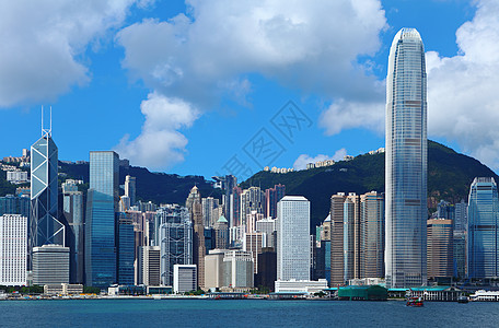 香港办公室摩天大楼蓝色渡船建筑学港口海景商业地标天空图片