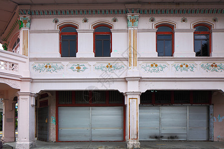 新加坡的商店之家窗户遗产城市快门古董店铺购物建筑框架建筑学背景图片