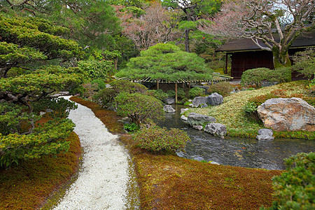 日本花园公园建筑学卵石天空岩石旅行池塘灯笼绿色园艺图片