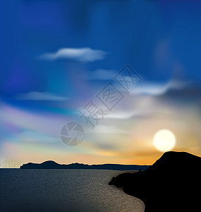自然背景 海 山 日出时的太阳 天空图片