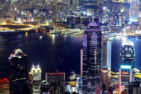 香港晚上的天线景观海景天空金融天际港口建筑学办公室城市市中心图片