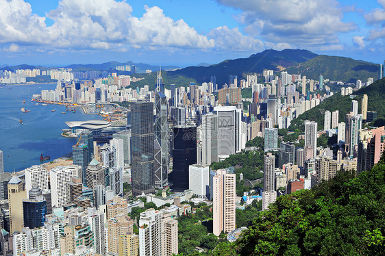 香港市中心建筑学顶峰城市风景景观蓝色地标晴天港口市中心图片