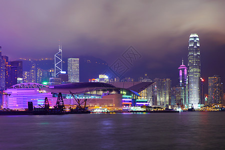 夜里香港市风景办公室建筑学海洋景观建筑天空城市港口公司市中心图片