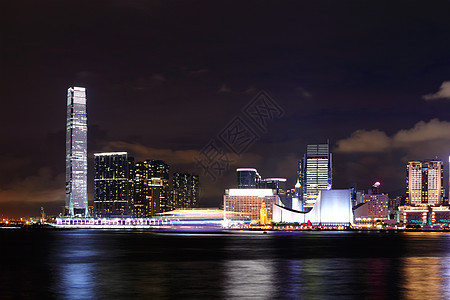 夜里九龙边港口市中心建筑经济金融办公室风景商业摩天大楼天空图片