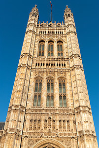 英国议会大厦大楼的塔塔楼建筑学蓝色旗帜公地议会英语王国房子横幅军旗图片