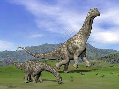 阿根廷龙恐龙  3D转化爬虫妈妈灭绝历史动物婴儿插图野生动物母亲风景图片