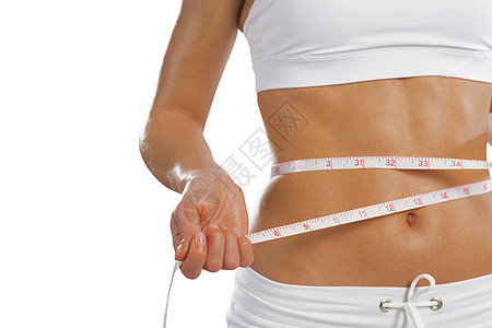 腰部的年轻运动女性重量腰围营养肥胖身体磁带测量训练腹部女士图片