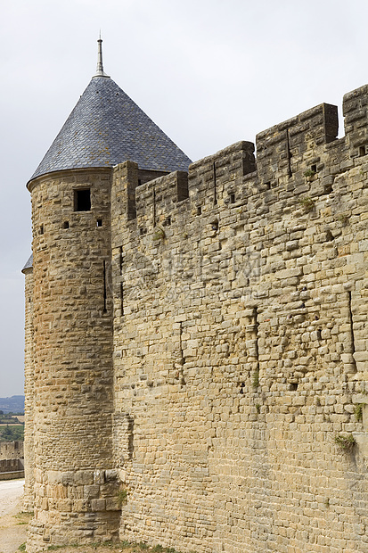 卡尔卡松地标历史力量天空安全堡垒建筑城堡爬坡蓝色图片
