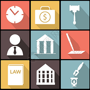 平板设计中的法律 法律和司法图标图片