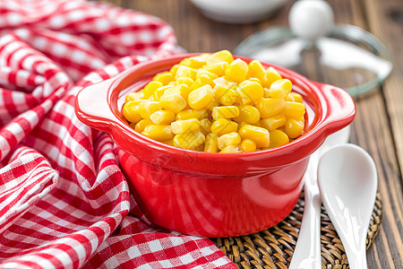 玉米角小吃种子粮食厨房木头勺子核心罐头盘子食物图片