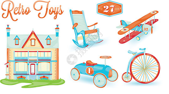 Retro Tony 图标自行车飞机男生蓝色娃娃玩具婴儿网络绘画店铺图片