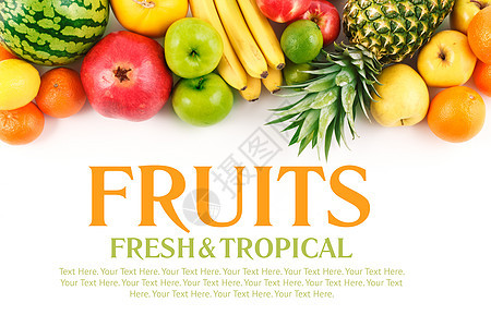 白色背景的水果 有文字空间营养情调橙子食物维生素热带果汁饮食异国绿色图片