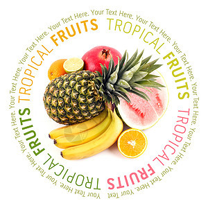 白色背景的水果 有文字空间食物异国情调绿色饮食果汁橙子热带维生素营养图片