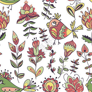 鲜花和鸟类无缝纹理叶子框架墙纸包装织物艺术花瓣装饰品漩涡花园图片