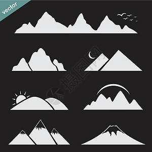 一组山山图标海拔旅行鸟类地形阳光插图标签高山旅游顶峰图片