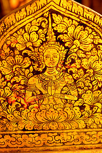 金色绘金画文化寺庙金子木头古董绘画手工背景图片