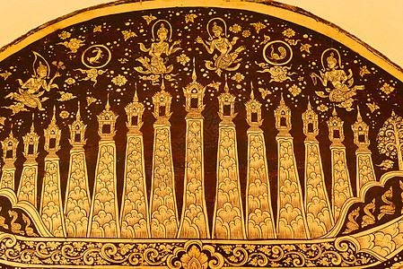 金色绘金画文化金子旗帜艺术木头装饰品手工古董棕色红色图片