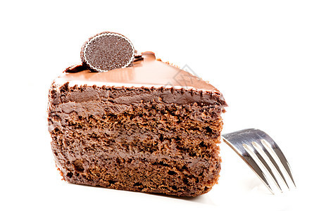 带叉子的巧克力蛋糕甜点可可食物白色图片