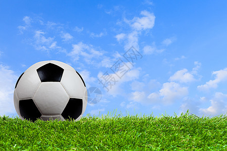 青蓝天空的草地上的足球球图片