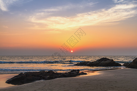 海滨日落海景海岸海洋海浪情绪野生动物支撑太阳海岸线海滩图片