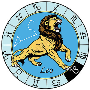 Leo zodiac 符号生物圆形魔法狮子勇气星星力量吉祥物八字神话图片