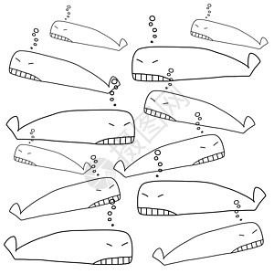 手工绘画漫画鲸动物插图卡片蓝色鲸鱼乐趣海洋涂鸦婴儿海浪图片
