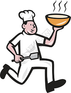 厨师厨师运行拿着碗卡通背景图片