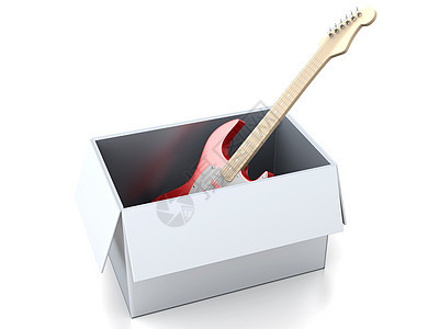 吉他插盒乐器电吉他流行音乐音乐会船运纸盒送货礼物细绳音乐背景图片