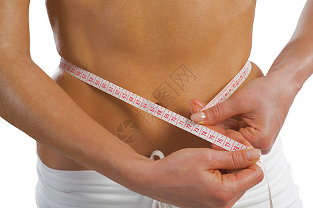 腰部的年轻运动女性饮食重量肥胖身体训练皮肤磁带腹部数字腰围图片