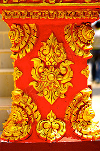 Stucco 工作红色叶子装饰品手工旗帜棕色金子艺术文化奢华背景图片