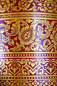 泰国语模式艺术手工旗帜奢华金子棕色红色装饰品文化叶子图片