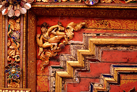 古泰艺术棕色镜子文化古董奢华红色工作竹子手工宝石图片