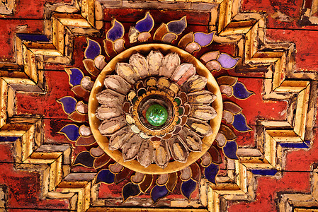古泰艺术金子红色工作棕色竹子古董奢华宝石装饰品镜子图片