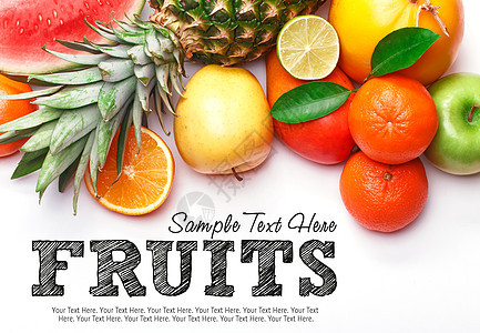 白色背景的水果和文字空间 有机食品 有组织食品维生素饮食绿色情调异国橙子食物果汁营养热带图片