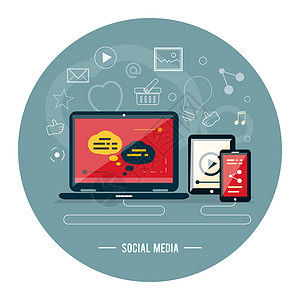 图标 社交媒体插图全球笔记本屏幕电子邮件社区商业电脑技术营销图片