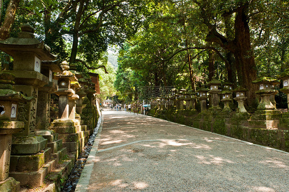 纳拉的绿灯寺庙神道灯笼地标大社建筑学宗教神社石头文化图片