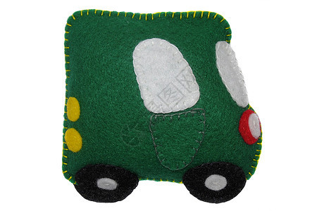 公共汽车车机器毛毡车辆羊毛玩物运输手工玩具绿色货车图片